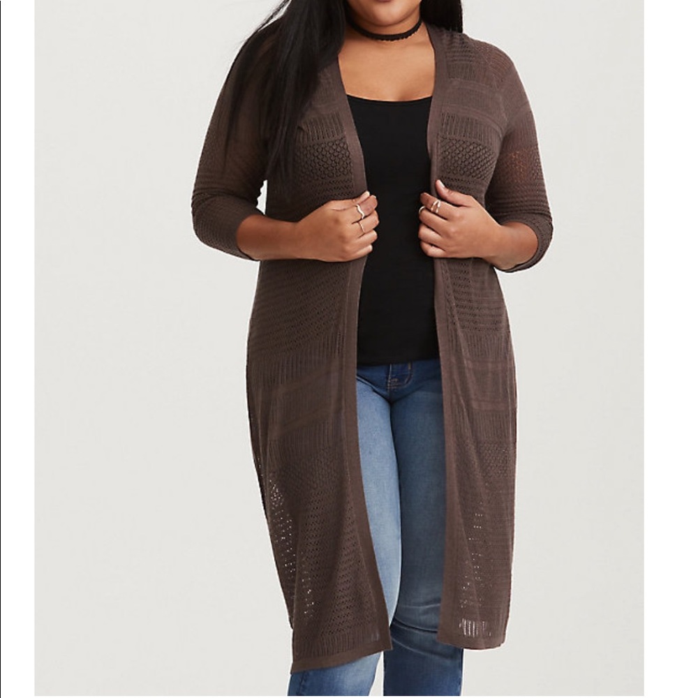NWOT Torrid Brown Pointelle Duster Cardigan